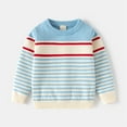 thumbnail image 1 of Big Girls Light Blue Striped Sweater - 7 Years, Cotton Knit Long Sleeve, Soft Breathable Round Neck, Durable Casual Daily Wear for Kids, 1 of 8
