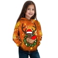 thumbnail image 1 of Big Girls Long Sleeve Hooded Sweatshirt Christmas Festive Reindeer Print Pullover Hoodie Sweatshirt Size 11-12T , Orange, 1 of 4