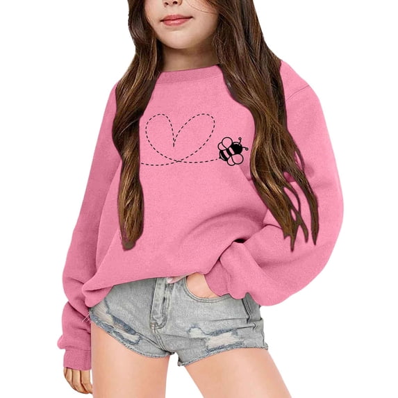 Big Girls Long Sleeve Sweatshirts Children's Autumn and Winter Fashion Printed Round Neck Hoodie Coat Pullovers Tops Size 9-10T,Pink