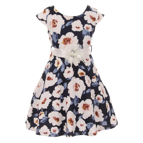 Big Girls Lovely Cap Sleeve Floral Birthday Party Graduation Flower Girl Dress Navy 8 (2J1K2S3)