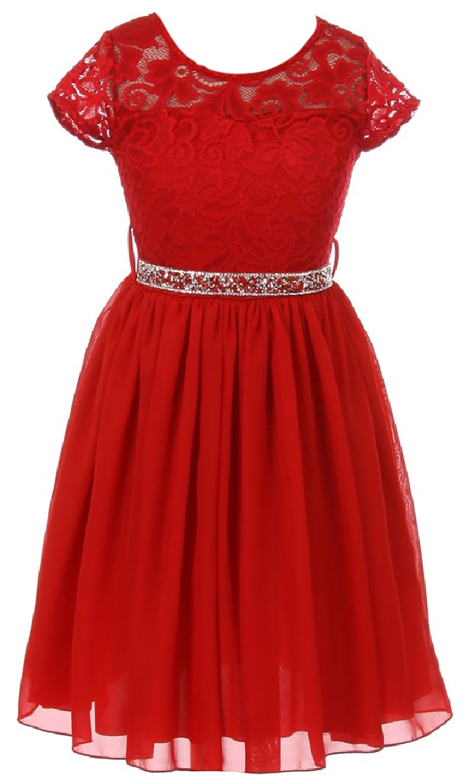 Big Girls Red 3D Floral Applique Elegant Christmas Dress 8-14