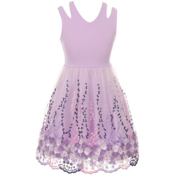 Big Girls Lovely Open Shoulder V Neck Floral Easter Party Flower Girl Dress Lilac 8 (2J1K1S5)