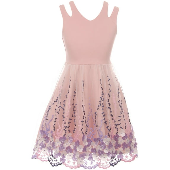 Big Girls Lovely Open Shoulder V Neck Floral Easter Party Flower Girl Dress Rose 8 (2J1K1S5)