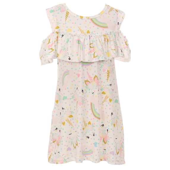 Big Girls' Lovely Unicorn Cold Shoulder Ruffle Birthday Party Flower Girl Dress Off White 8 XXXL (P317853P)