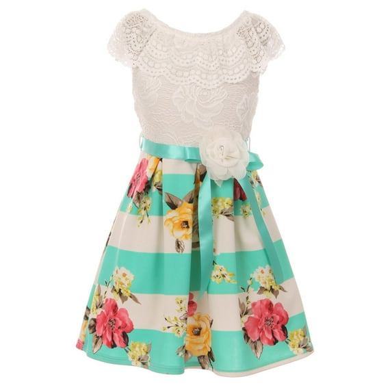 Big Girls' Off Shoulder Floral Lace Stripe Holiday Party Flower Girl Dress Mint 14 (J21KS29)
