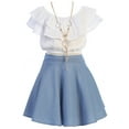 thumbnail image 1 of Big Girls' Off Shoulder Ruffle Crop Top Skirt Birthday Casual Clothing Set Outfit Denim 14 (J21KS30S), 1 of 3