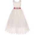 thumbnail image 1 of Big Girls Off White Custom Rhinestone Belt Lace First Communion Formal Flower Girl Dress Coral 8 (J2K0S73), 1 of 5
