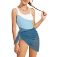 thumbnail image 1 of Big Girls One-Piece Bathing Suit Sleeveless Swimsuit One Shoulder Colorblock Print Two Piece Swimwear With Briefs Sarong Cover Ups Skirts For Beach Pool,Navy,Age 17-18 Years, 1 of 8