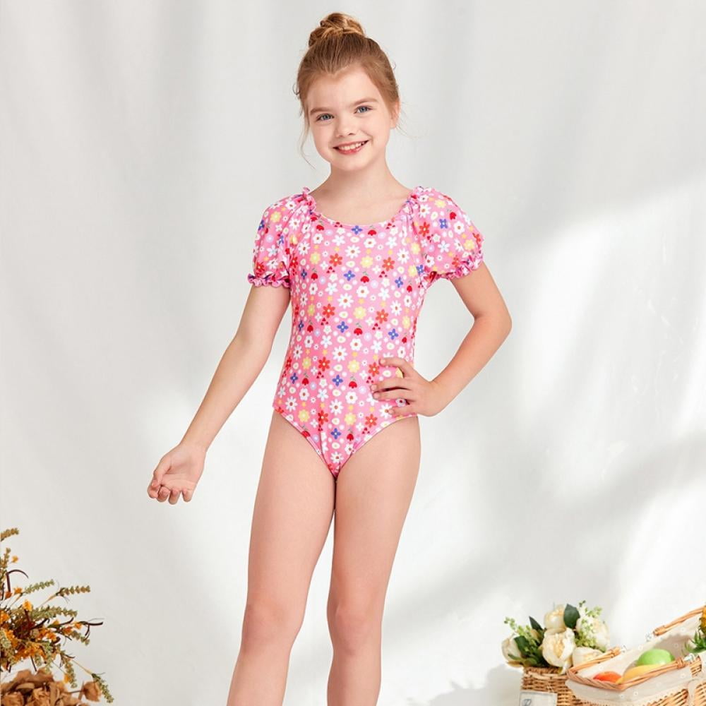 Big Girls One-Piece Bikinis Swimsuits, Esho Little Girls Ruffled Bathing  Suit Swimwear For Beach Pool, Size 7-14 Years