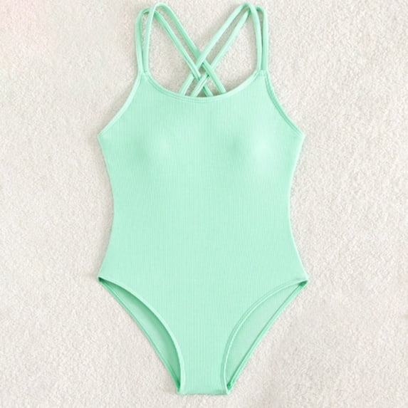 Big Girls One-piece Swimsuit Bathing Suit solid color Sleeveless print Swimwear For Beach Pool Seaside