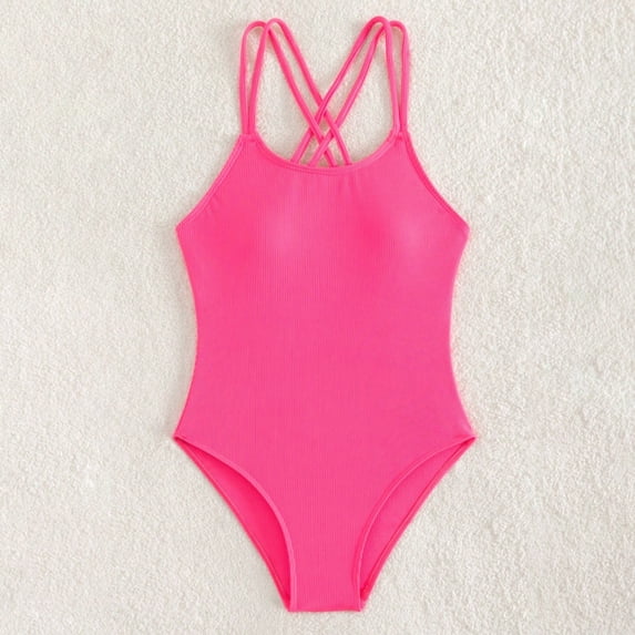 Big Girls One-piece Swimsuit Bathing Suit solid color Sleeveless print Swimwear For Beach Pool Seaside