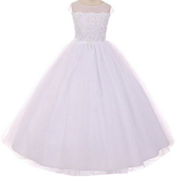 Big Girls' Organza Neckline Pearl Sequin Communion Flowers Girls Dresses White 16 (T5R45K)