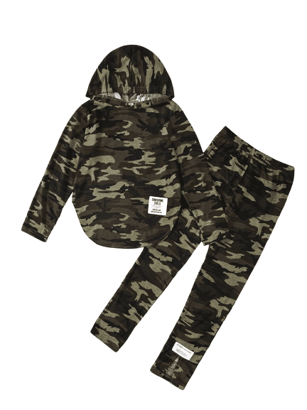 Big Girls Outfits Camouflage Woven Label Long-sleeved Curved Hem