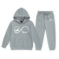 thumbnail image 1 of Big Girls Outfits Set Cute Letter Print Hoodie Pants Comfy Casual Two Piece Outfit Kids Winter Clothing Grey Size 8-9T, 1 of 4