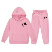 TZEWGL Big Girls Outfits Set Cute Letter Print Hoodie Pants Comfy Casual Two Piece Outfit Kids Winter Wear Clothing Pink Size 8-9T