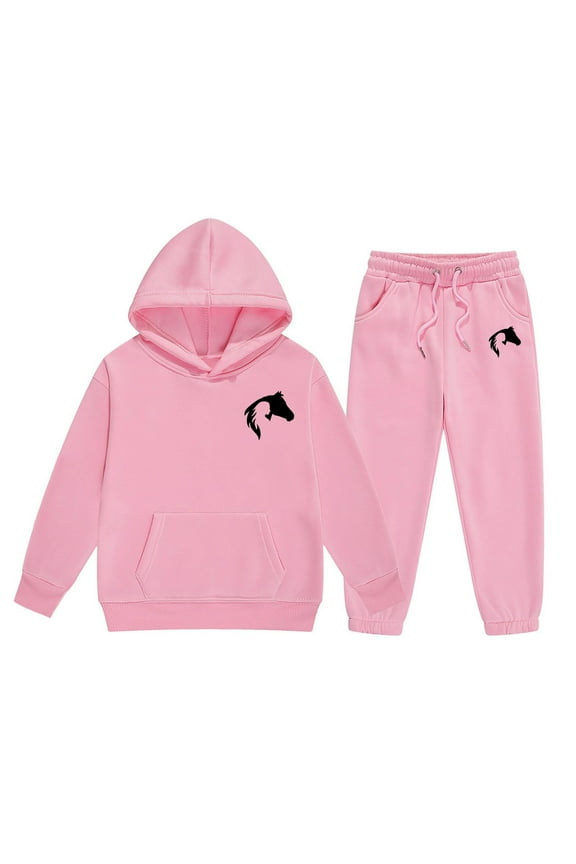 Big Girls Outfits Set Cute Letter Print Hoodie Pants Comfy Casual Two Piece Outfit Kids Winter Wear Clothing Pink Size 8-9T