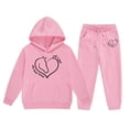 thumbnail image 1 of Big Girls Outfits Set Kids Hoodie Pants Combo Casual Letter Print Pullover Jogger Two Piece Outfit Clothing Pink Size 12-13T, 1 of 4