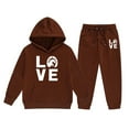 thumbnail image 1 of Big Girls Outfits Set Kids Letter Print Hoodie Pants Casual Comfy Two Piece Outfit Kids Clothing Brown Size 12-13T, 1 of 4
