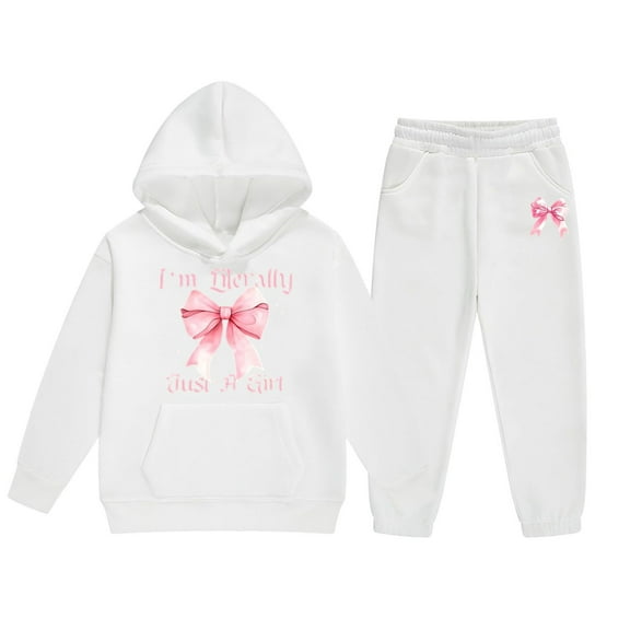 Big Girls Outfits Sets Winter Hoodie Joggers Comfy Casual Kids Print Fall Girls Clothes White Size 8-9T