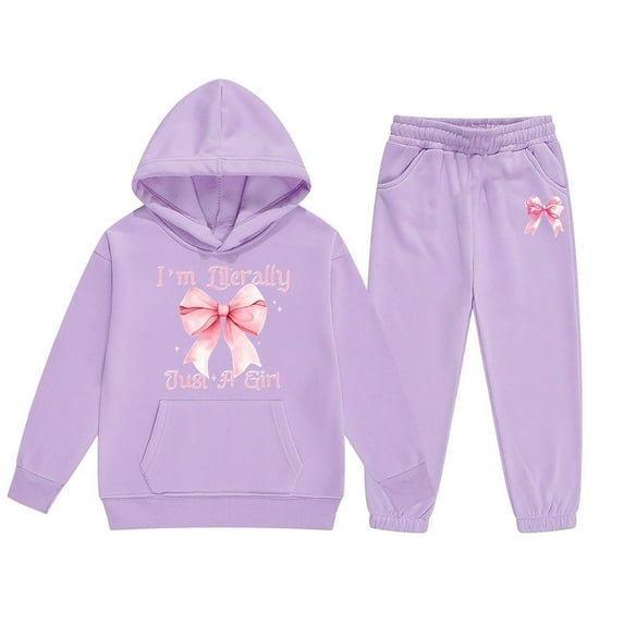 Big Girls Outfits Sets Winter Hoodie Joggers Comfy Casual Kids Print Fall Girls Clothing Sets Purple Size 8-9T