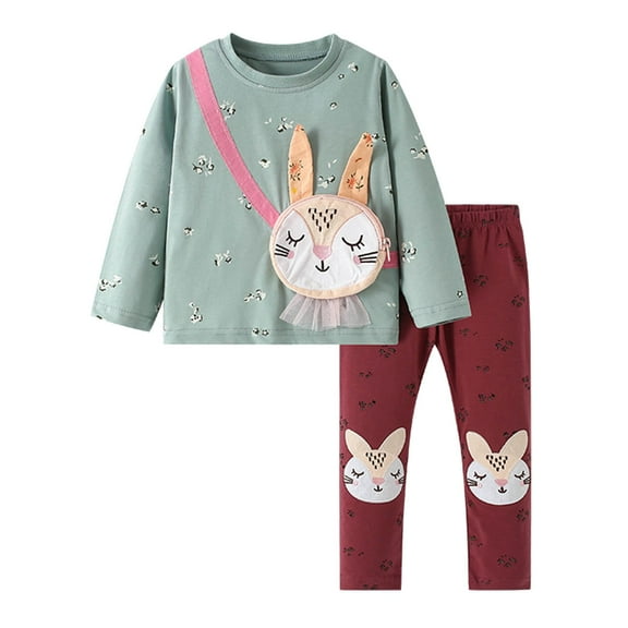 Big Girls Outfits Sets Winter Long Sleeve Pants With Cartoon Bunny Print Casual Two Piece Fall Girls Clothing Sets Multicolour Size 8-9T