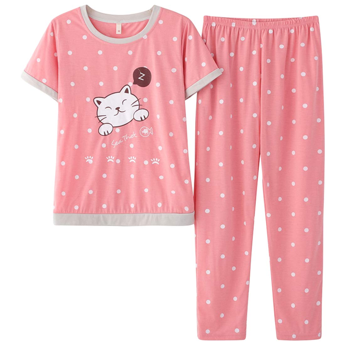 Big Girls Pajamas Set Short Tshirt and Long Pant Cartoon Sleepwear