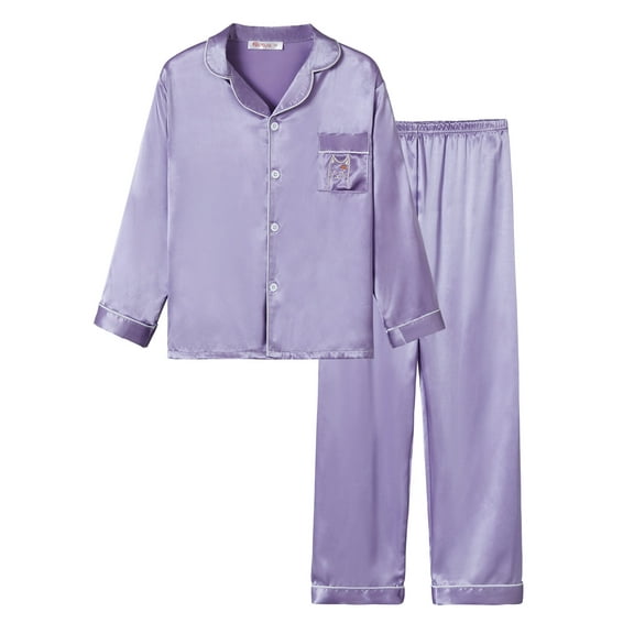 Big Girls Pajamas Size 12 – Cute Satin Cat Long Sleeve & Pants PJ Set Sleepwear