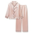 thumbnail image 1 of Big Girls Pajamas Size 14 – Lovely Rose Gold Satin Long Sleeve & Pants PJ Set Sleepwear, 1 of 7