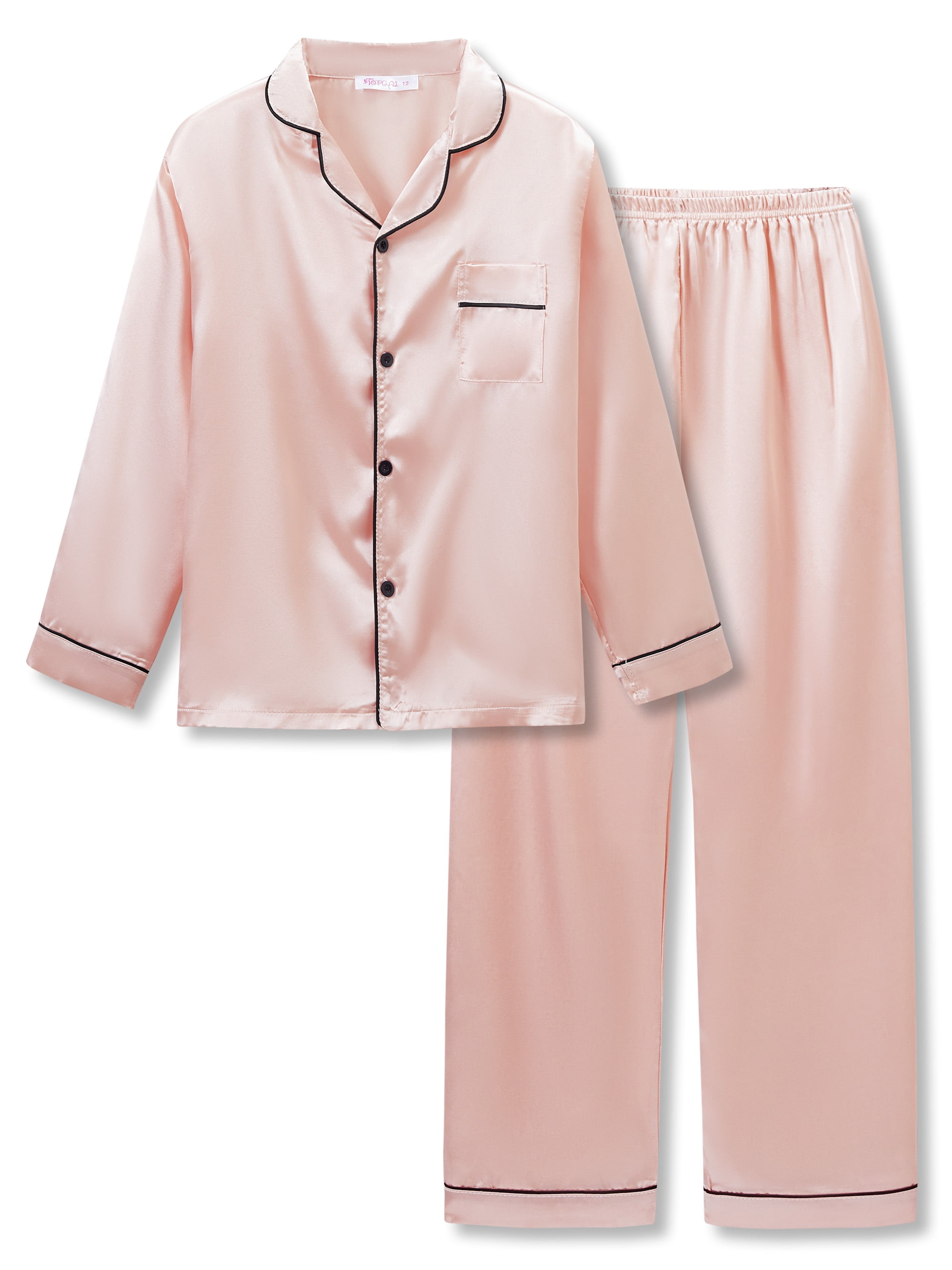 Big Girls Pajamas Size 16 Lovely Rose Gold Satin Long Sleeve & Pants