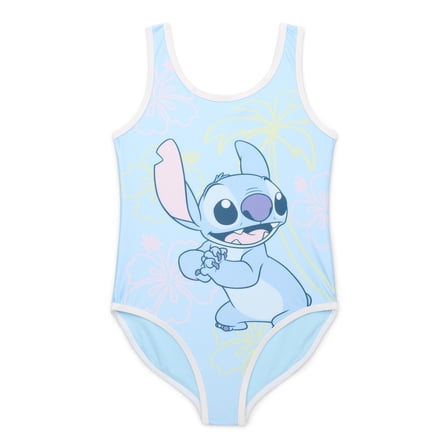 Disney Stitch Girls Palms and Hibiscus Graphic One-Piece Swimsuit, Sizes 4-12 & Plus