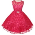 thumbnail image 1 of Big Girls' Pleated Lace Illusion Top Sunburst Skirt Flowers Girls Dresses Fuchsia Size 10, 1 of 7