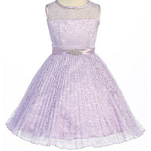 Big Girls' Pleated Lace Illusion Top Sunburst Skirt Flowers Girls Dresses Lilac Size 16