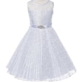 thumbnail image 1 of Big Girls' Pleated Lace Illusion Top Sunburst Skirt Flowers Girls Dresses White Size 8, 1 of 5