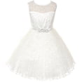 thumbnail image 1 of Big Girls' Pleated Lace Illusion Top Sunburst Special Flowers Girls Dresses Ivory Size 10, 1 of 5
