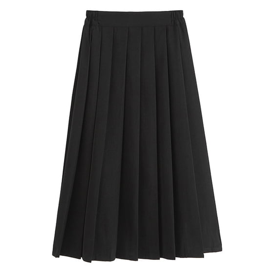 Big Girls Pleated Midi Skirt Elastic High Waist A-Line Skirt Preppy Vinage Flared Knee Length Swing Casual Flowy Skirts