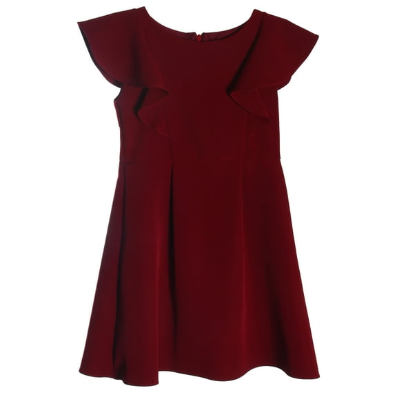 Big Girls' Princess Ruffle A Line Back to School Party Flower Girl Dress Burgundy Size 16.5 (K43D6)