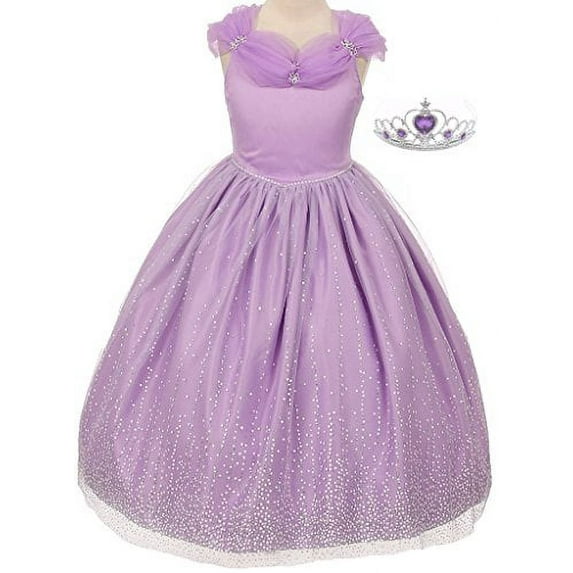 Big Girls' Princess Style Off Shoulder Sparkly Tulle Tiara Flowers Girls Dresses Lilac 10 (T10R34K)