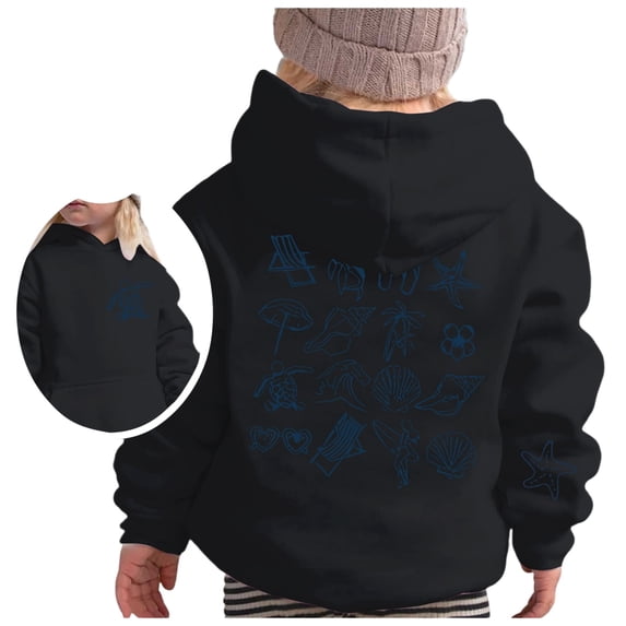 Big Girls Pullover Hoodies Ocean Animals Printed Pocket Casual Outfit For School Outdoor Trendy Preppy Sweatshirts Size 11-12T