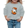thumbnail image 1 of Big Girls Pumpkin Skeleton Bat Ghost Sweatshirt Cute Print Long Sleeve Crewneck Pullover Kids Top Fall Winter School Outing Clothing Grey Size 9-10T, 1 of 4