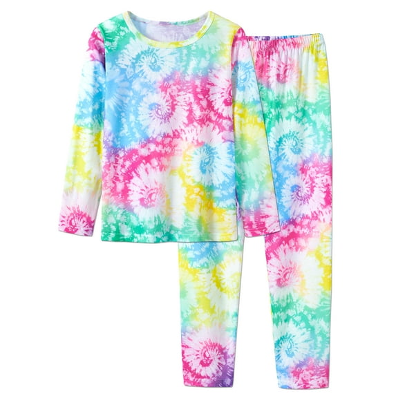 Big Girls Rainbow Tie Dye Pajamas Soft Fall / Winter Outfit Jammies Kid Size 8