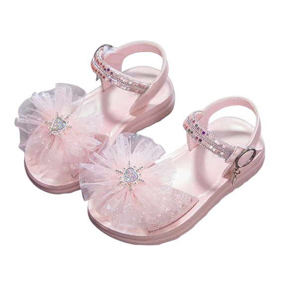 Big Girls Sandals Sparkly Glitter With Mesh Flower Design Adjustable Straps Casual Party Shoes For Kids Size 9-9.5T