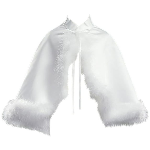 Big Girls' Satin Cape Feathers Bolero Jacket Cover Shrug Sweater Christmas White L (L10T33)