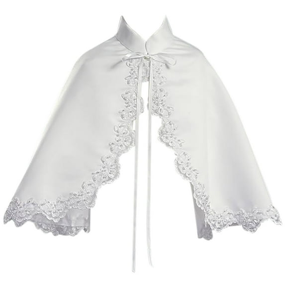 Big Girls' Satin Cape Lace Trim Bolero Jacket Cover Shrug Sweater Christmas White L (L10T63)