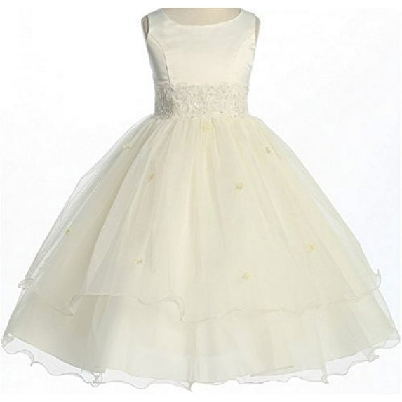 Big Girls' Satin Lace Beadwork Wedding Holy First Communion Special Occasion Flower Girl Dress Ivory 10 (K19D8)