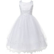 Big Girls' Satin Lace Beadwork Wedding Holy First Communion Special Occasion Flower Girl Dress White 8 (K19D8)