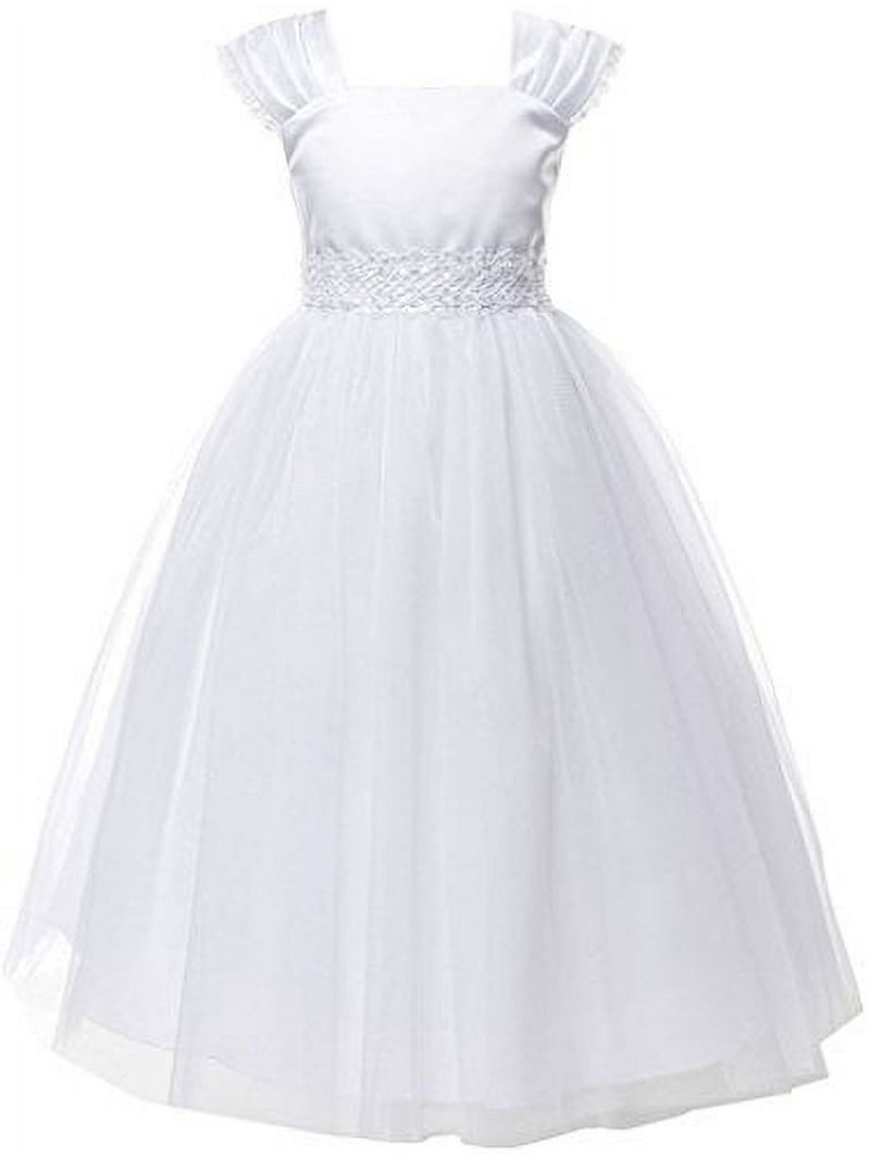 Big Girls' Satin Pearls Wedding Holy First Communion Special Occasion Flower  Girl Dress White 12 (K22D2) - Walmart.com