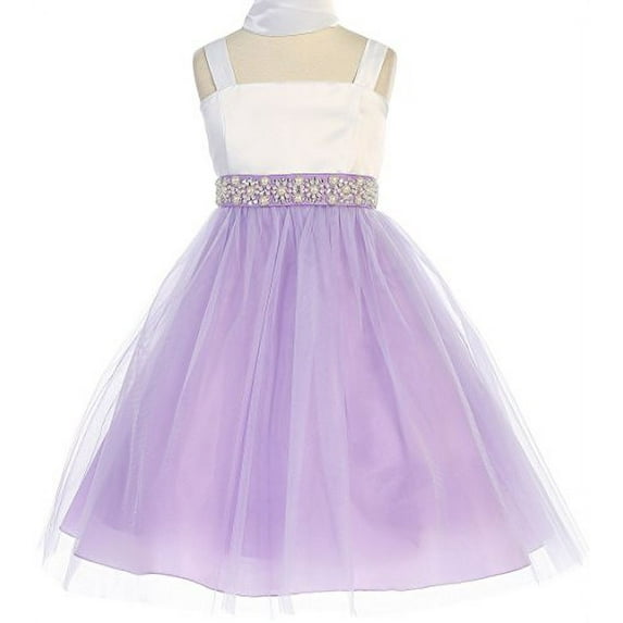 Big Girls' Satin Top Tulle Skirt Flower Belt Flowers Girls Dresses Lavender 10 (J36K39)