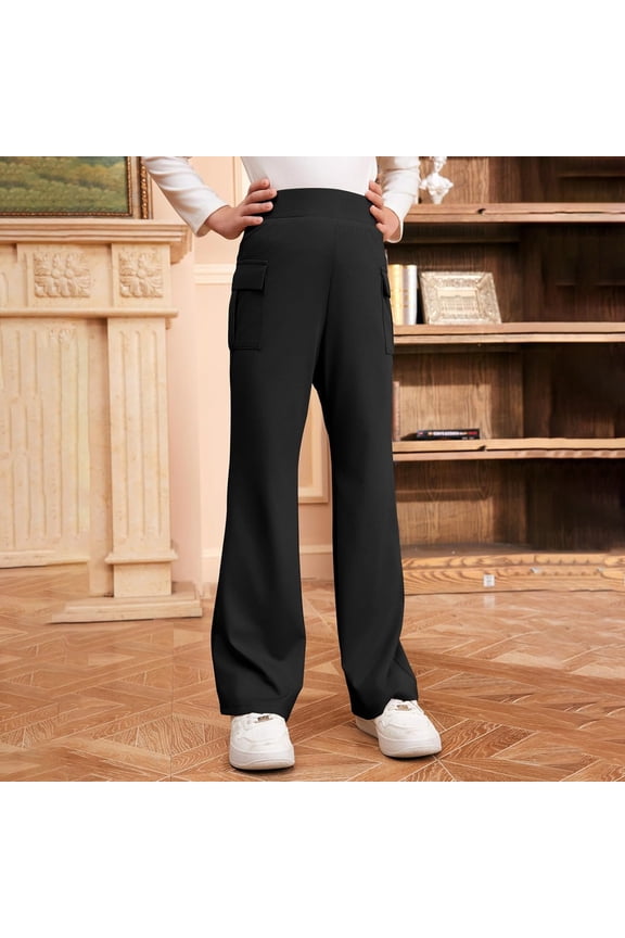 Big Girls School Uniform Pants Flare Leg Bootcut Flares Uniform Dress Pants For Teen Kids Slacks Black