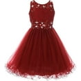 thumbnail image 1 of Big Girls' See Through Waistline Lace Pageant Flowers Girls Dresses Burgundy 10 (C50C10), 1 of 4