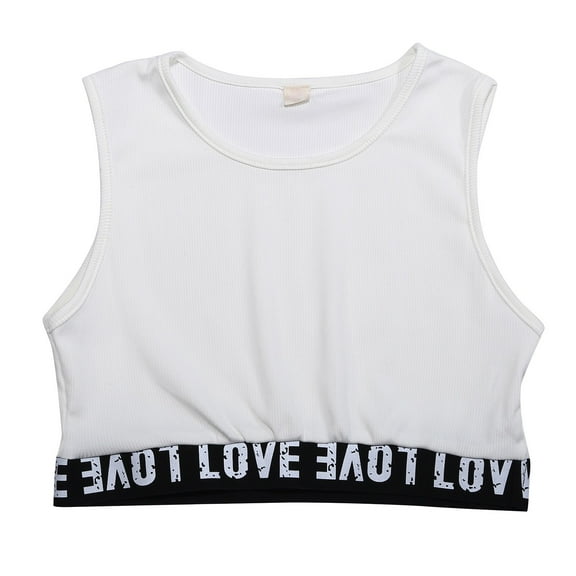Big Girls Shirts Tank Tops Ribbed Knit Sleeveless Tank Tops Vest Causal Workout Sports Girls' Tops, Tees & Blouses Size 11-12T,White